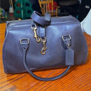 Vintage Coach Navy Blue satchel with gold hardware w/ Strap and Hangtag